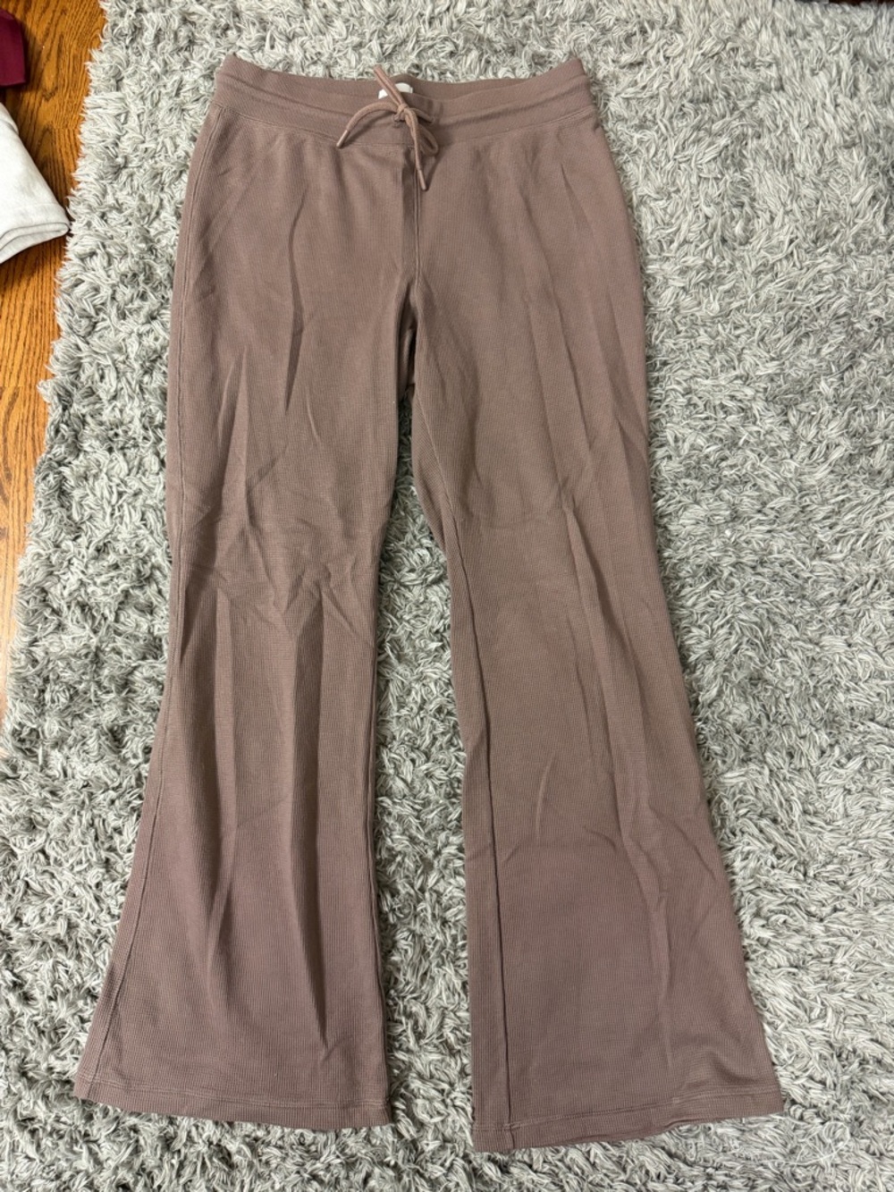 Aritzia Sunday Best Taupe Ribbed Drawstring Waist Pants